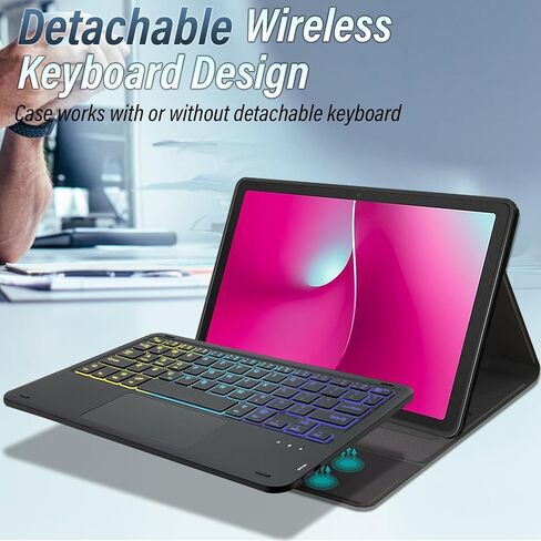 Backlit Touchpad Keyboard Case for T-Mobile REVVL Tab 2 Tablet 10.1 Inch 2025, 3-Zone Backlit Wireless Trackpad Keyboard with Protective Slim Stand Case for 10.1" T-Mobile Revvl Tab 2 5G in Kuwait