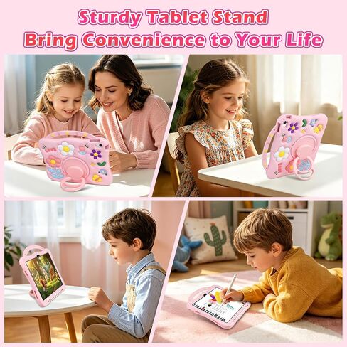 حافظة لجهاز iPad (A16) الجيل الحادي عشر مقاس 11 بوصة 2025 لجهاز iPad الجيل العاشر للأطفال والبنات مقاس 10.9 بوصة غطاء واقٍ مقاوم للصدمات من السيليكون الناعم مع حامل قلم رصاص ومقبض، وردي in Kuwait