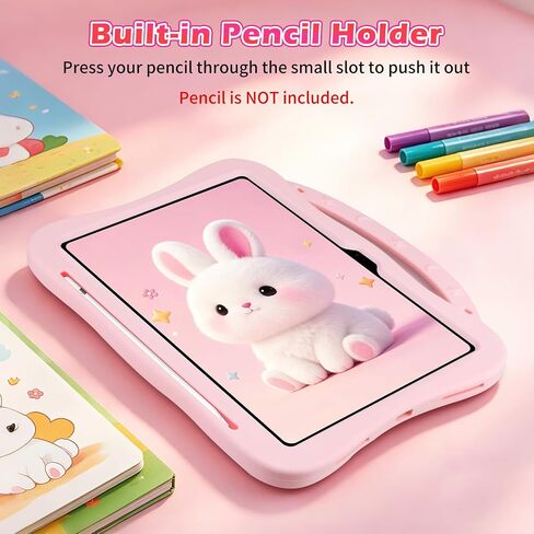 حافظة لجهاز iPad (A16) الجيل الحادي عشر مقاس 11 بوصة 2025 لجهاز iPad الجيل العاشر للأطفال والبنات مقاس 10.9 بوصة غطاء واقٍ مقاوم للصدمات من السيليكون الناعم مع حامل قلم رصاص ومقبض، وردي in Kuwait