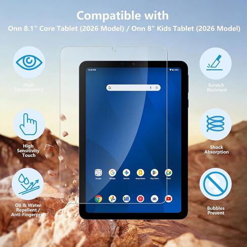 3 Pack Screen Protector Compatible with Onn 8.1" Core Tablet (2026 Model) / Onn 8" Kids Tablet (2026 Model), 9H Hardness Tempered Glass, HD Clear, Anti-Scratch in Saudi Arabia