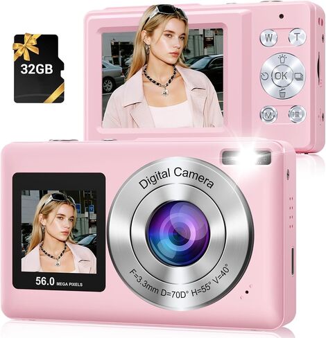 Digital Camera, 56MP 2.7K Dual-Screen Selfie Camera with 16X Zoom, 20 Filters & Anti-Shake, Portable Point and Shoot Digital Cameras with 32GB Card, Compact Travel Cameras for Beginners Teens Kids in Saudi Arabia