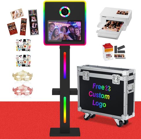 Mirror Photo Booth with Printer, DSLR Photo Booth Built-in Mini PC with 15.6" Touch Screen, App Remote Music Sync RGB Lights, Flight Case, Instant Print and Share for Parties Weddings Event Rental in Saudi Arabia