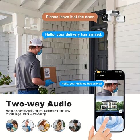 2-in-1 Dual Lens 7MP WiFi Security Camera Outdoor,Dual Cam Wide Angle View with LED Spotlight,Full Color Night Vision,Human Detection Two-Way Audio,Wired Plug-in Home Surveillance Camera in Kuwait