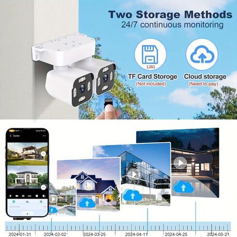 2-in-1 Dual Lens 7MP WiFi Security Camera Outdoor,Dual Cam Wide Angle View with LED Spotlight,Full Color Night Vision,Human Detection Two-Way Audio,Wired Plug-in Home Surveillance Camera in Kuwait