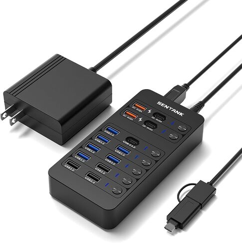 Powered USB Hub, SENTANK 14 Ports USB 3.0 Hub Splitter (4 Quick Charge Ports) Comes with 60W Power Adapter and Individually Switched LEDs for Mac & PC in Saudi Arabia