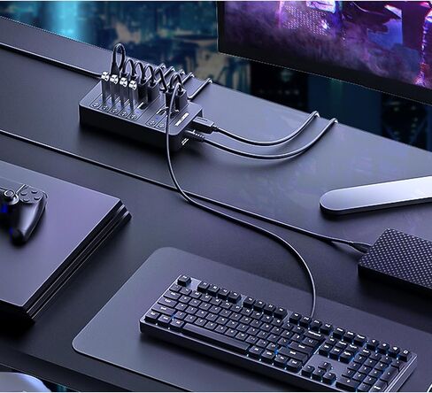 Powered USB Hub, SENTANK 14 Ports USB 3.0 Hub Splitter (4 Quick Charge Ports) Comes with 60W Power Adapter and Individually Switched LEDs for Mac & PC in Saudi Arabia
