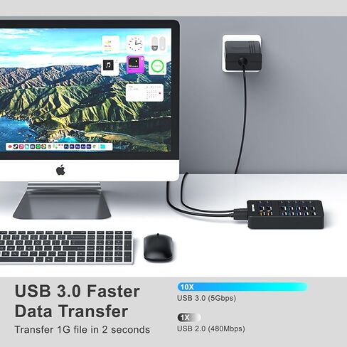 Powered USB Hub, SENTANK 14 Ports USB 3.0 Hub Splitter (4 Quick Charge Ports) Comes with 60W Power Adapter and Individually Switched LEDs for Mac & PC in Saudi Arabia