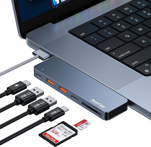 RayCue USB C Adapter for MacBook Pro/Air M1 M2 2023 2022 2021 13" 15" 16", 6 in 2 MacBook Pro Accessories with 10Gbps 2*USB 3.2, 10Gbps USB C Data Transfer, SD/TF Card Reader, and Thunderbolt 3 Port in Kuwait