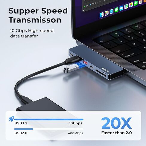 RayCue USB C Adapter for MacBook Pro/Air M1 M2 2023 2022 2021 13" 15" 16", 6 in 2 MacBook Pro Accessories with 10Gbps 2*USB 3.2, 10Gbps USB C Data Transfer, SD/TF Card Reader, and Thunderbolt 3 Port in Kuwait