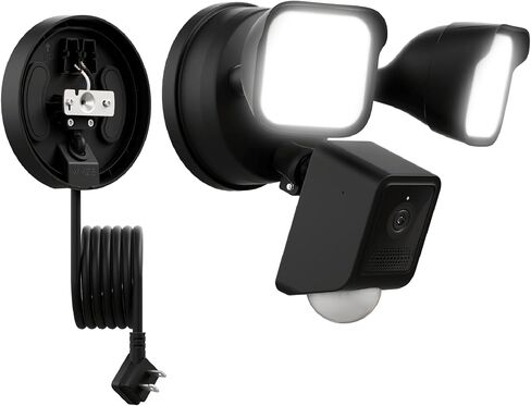 WYZE Floodlight Camera v2 with Plug-in Mount, 2K HD Outdoor Security Camera, Color Night Vision, Motion Activated, Electrical Box with 20ft Weather-Resistant Power Cable, Easy Installation (Black) in Saudi Arabia