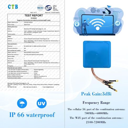 Maswell 6 Combo 5G 4X4 MIMO WIFI7 2X2 MIMO 700-6000MHz 6 in 1 Antenna Cellular 5G 4G LTE Screw and Adhesive Mount omnidirectional Bluetooth Wimax Zigbee Antenna SMA Male RP SMA Plug Not for Boosting in Saudi Arabia