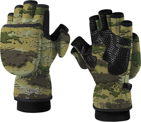 Riverruns Winter Fishing Gloves Convertible Mittens Fingerless for Men Women, Ideal for Ice Fishing, Photography, Hunting, CamoKhaki, L in Saudi Arabia
