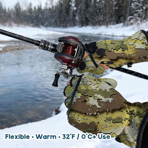 Riverruns Winter Fishing Gloves Convertible Mittens Fingerless for Men Women, Ideal for Ice Fishing, Photography, Hunting, CamoKhaki, L in Saudi Arabia