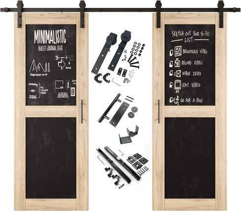 30 in. x 80 in. Double Sliding Barn Door, 2 Unfinished Chalkboard Barn Doors with 11ft Non-Bypass Installation Hardware Kit, Solid Wood Frame, Unassembled, Interior Use Only in Saudi Arabia