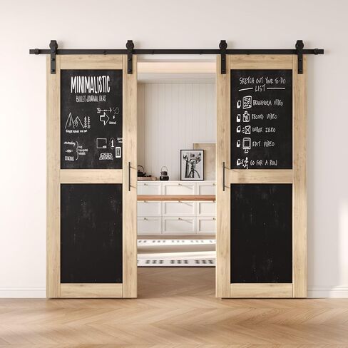 30 in. x 80 in. Double Sliding Barn Door, 2 Unfinished Chalkboard Barn Doors with 11ft Non-Bypass Installation Hardware Kit, Solid Wood Frame, Unassembled, Interior Use Only in Saudi Arabia