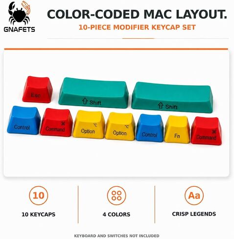 10-Piece Multi-Color MacOS Keycap Set Compatible with Keychron K2/V1, Das Keyboard 4, and Ducky One 3 Mac Layout MX Switch Replacements in Saudi Arabia