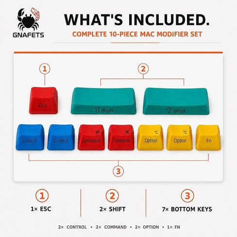 10-Piece Multi-Color MacOS Keycap Set Compatible with Keychron K2/V1, Das Keyboard 4, and Ducky One 3 Mac Layout MX Switch Replacements in Saudi Arabia
