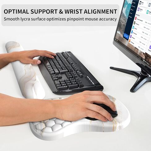eulps Wrist Rest, Ergonomic Memory Foam Keyboard Wrist Pad & Mousepad Wrist Support Set, with Non-Slip PU Base, Pain Relief for Computer (White Marble) in Kuwait