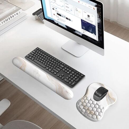 eulps Wrist Rest, Ergonomic Memory Foam Keyboard Wrist Pad & Mousepad Wrist Support Set, with Non-Slip PU Base, Pain Relief for Computer (White Marble) in Kuwait