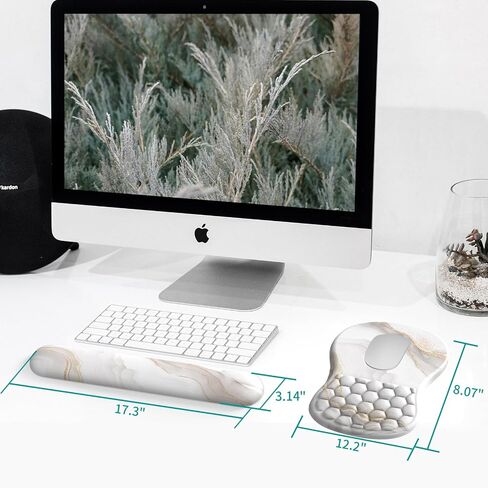 eulps Wrist Rest, Ergonomic Memory Foam Keyboard Wrist Pad & Mousepad Wrist Support Set, with Non-Slip PU Base, Pain Relief for Computer (White Marble) in Kuwait