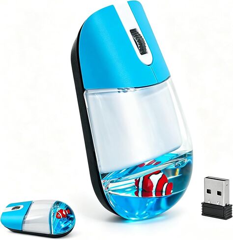 Wireless Mouse with Liquid Water Section & Floater Animal Portable Retro Silent Cute Aqua Mouse with USB Receiver Lightweight 1000DPI Optical Clear Water Mice for Laptop PC Computer (Pink, Dolphin) in Kuwait