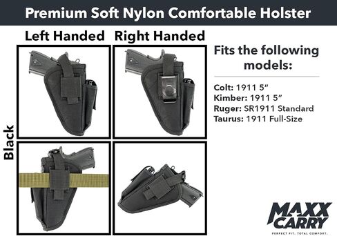 Maxx Carry Dual OWB Thumb Break Gun Belt Holster & IWB CCW For Taurus 1911 Full-Size 5-inch Barrel | Colt 1911 | Kimber 1911 | Ruger SR1911 and Other 5" 1911 Pistols. Ambidextrous with Mag Pouch. in Kuwait