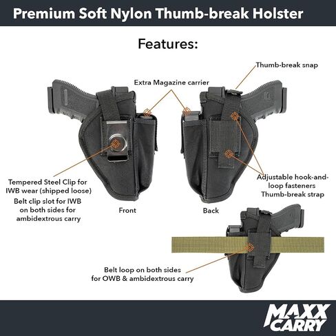 Maxx Carry Dual OWB Thumb Break Gun Belt Holster & IWB CCW For Taurus 1911 Full-Size 5-inch Barrel | Colt 1911 | Kimber 1911 | Ruger SR1911 and Other 5" 1911 Pistols. Ambidextrous with Mag Pouch. in Kuwait