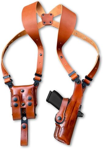 Optic Ready/Red Dot Compatible Premium Leather Vertical Shoulder Holster System with Double Magazine Carrier – Fits P320 Compact w/Rail 9mm 3.9-inch, RH Draw, Brown #1300# in Saudi Arabia