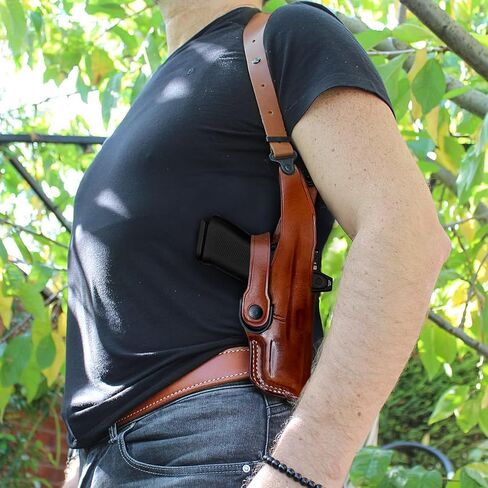 Optic Ready/Red Dot Compatible Premium Leather Vertical Shoulder Holster System with Double Magazine Carrier – Fits P320 Compact w/Rail 9mm 3.9-inch, RH Draw, Brown #1300# in Saudi Arabia