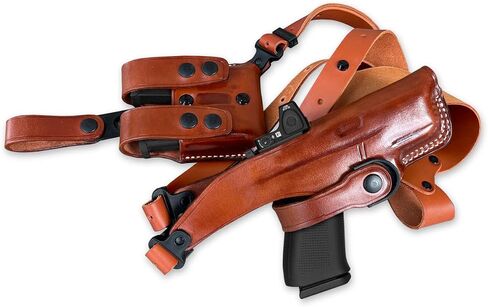 Optic Ready/Red Dot Compatible Premium Leather Vertical Shoulder Holster System with Double Magazine Carrier – Fits P320 Compact w/Rail 9mm 3.9-inch, RH Draw, Brown #1300# in Saudi Arabia