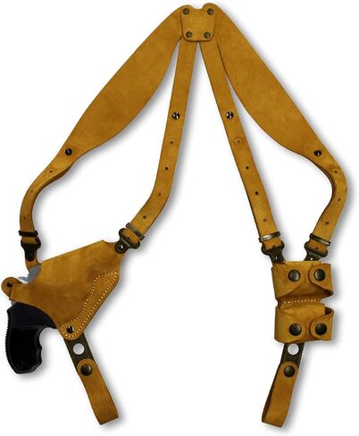 Masc Premium Suede Leather Shoulder Holster System with Double Speed Loader Pouch, Fits Super Redhawk Alaskan Shroud Barrel 480/454 Casull 45C 2.50-inch, Right-Hand Draw, Brown Color #1478# in Saudi Arabia