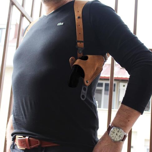 Masc Premium Suede Leather Shoulder Holster System with Double Speed Loader Pouch, Fits Super Redhawk Alaskan Shroud Barrel 480/454 Casull 45C 2.50-inch, Right-Hand Draw, Brown Color #1478# in Saudi Arabia