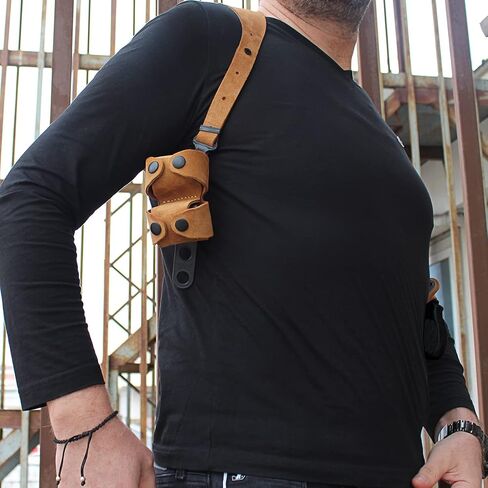 Masc Premium Suede Leather Shoulder Holster System with Double Speed Loader Pouch, Fits Super Redhawk Alaskan Shroud Barrel 480/454 Casull 45C 2.50-inch, Right-Hand Draw, Brown Color #1478# in Saudi Arabia