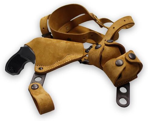 Masc Premium Suede Leather Shoulder Holster System with Double Speed Loader Pouch, Fits Super Redhawk Alaskan Shroud Barrel 480/454 Casull 45C 2.50-inch, Right-Hand Draw, Brown Color #1478# in Saudi Arabia