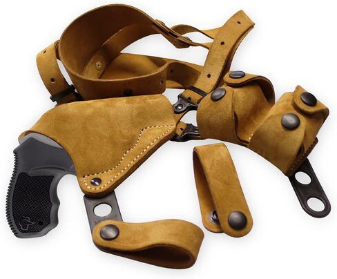 Masc Premium Suede Leather Shoulder Holster System with Double Speed Loader Pouch, Fits Super Redhawk Alaskan Shroud Barrel 480/454 Casull 45C 2.50-inch, Right-Hand Draw, Brown Color #1478# in Saudi Arabia