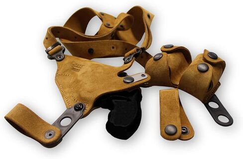 Masc Premium Suede Leather Shoulder Holster System with Double Speed Loader Pouch, Fits Super Redhawk Alaskan Shroud Barrel 480/454 Casull 45C 2.50-inch, Right-Hand Draw, Brown Color #1478# in Saudi Arabia