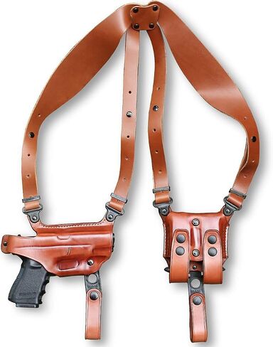 Premium Leather Horizontal Shoulder Holster System with Double Magazine Carrier for P938 3" Barrel, Right Hand Draw, Brown Color #1098# in Saudi Arabia