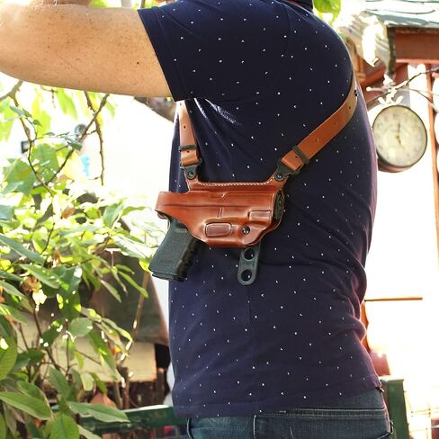 Premium Leather Horizontal Shoulder Holster System with Double Magazine Carrier for P938 3" Barrel, Right Hand Draw, Brown Color #1098# in Saudi Arabia