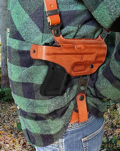 Premium Leather Horizontal Shoulder Holster System with Double Magazine Carrier for P938 3" Barrel, Right Hand Draw, Brown Color #1098# in Saudi Arabia