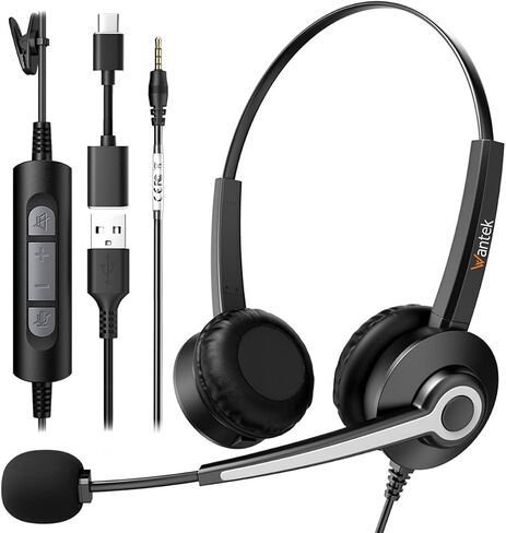 Wantek Headset wtih Mic, USB Headset with Microphone for PC, Computer Headset with Noise Canceling Microphone with Mute for Work Home Office Online Zoom Meetings in Saudi Arabia