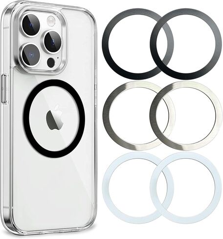 Universal Metal Rings Compatible with Magsafe Sticker,Magnetic Ring for Phone Cases & Wireless Charging, 6 Pack (2 Black,2 White & 2 Silver) in Saudi Arabia