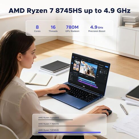 كمبيوتر محمول NIMO مقاس 17.3 بوصة مزود بتقنية الذكاء الاصطناعي، AMD R7-8745HS (حتى 4.9 جيجا هرتز Beat R9 7940HS) ذاكرة الوصول العشوائي 16 جيجا بايت 512 جيجا SSD 780M-Radeon، لوحة مفاتيح USB 4.0 بإضاءة خلفية FHD 100 وات من النوع C، تحرير الفيديو والألعاب ا in Kuwait