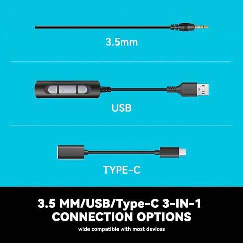 Wantek USB & 3.5mm Headset with Mic for PC/Laptop,Wired Headset with Noise-Cancelling Microphone & Audio Controls Perfect for Home Office Online Class Skype Zoom Call Center Webinar,Monaural in Saudi Arabia