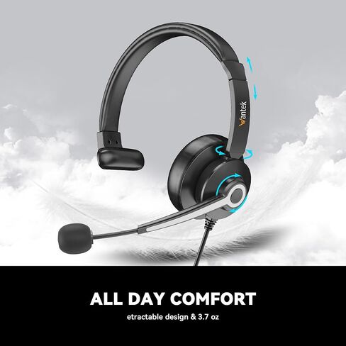 Wantek USB & 3.5mm Headset with Mic for PC/Laptop,Wired Headset with Noise-Cancelling Microphone & Audio Controls Perfect for Home Office Online Class Skype Zoom Call Center Webinar,Monaural in Saudi Arabia