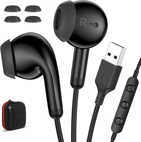 USB Earbuds for PC Laptop Computer with Mic Wired Headphones 7.5FT Black in Saudi Arabia