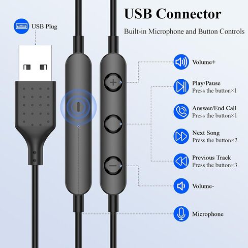 USB Earbuds for PC Laptop Computer with Mic Wired Headphones 7.5FT Black in Saudi Arabia