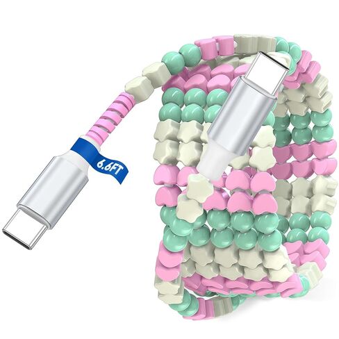 USB C to USB C Cable,6FT Beaded Charger Charging Cord,Pink-Purple in Saudi Arabia