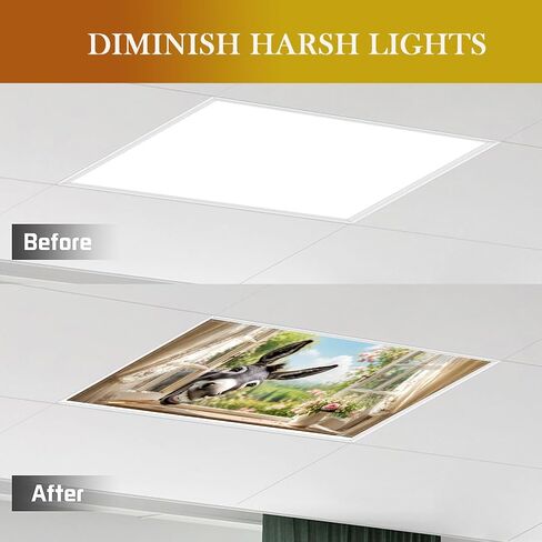 2 Pcs Fluorescent Light Covers for Drop Ceiling, Magnetic Fabric Diffuser, 4x2 Feet, for Office, School, Hospital, Home(Naughty Donkey) in Saudi Arabia