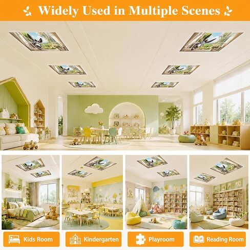 2 Pcs Fluorescent Light Covers for Drop Ceiling, Magnetic Fabric Diffuser, 4x2 Feet, for Office, School, Hospital, Home(Naughty Donkey) in Saudi Arabia