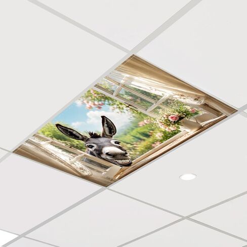 2 Pcs Fluorescent Light Covers for Drop Ceiling, Magnetic Fabric Diffuser, 4x2 Feet, for Office, School, Hospital, Home(Naughty Donkey) in Saudi Arabia